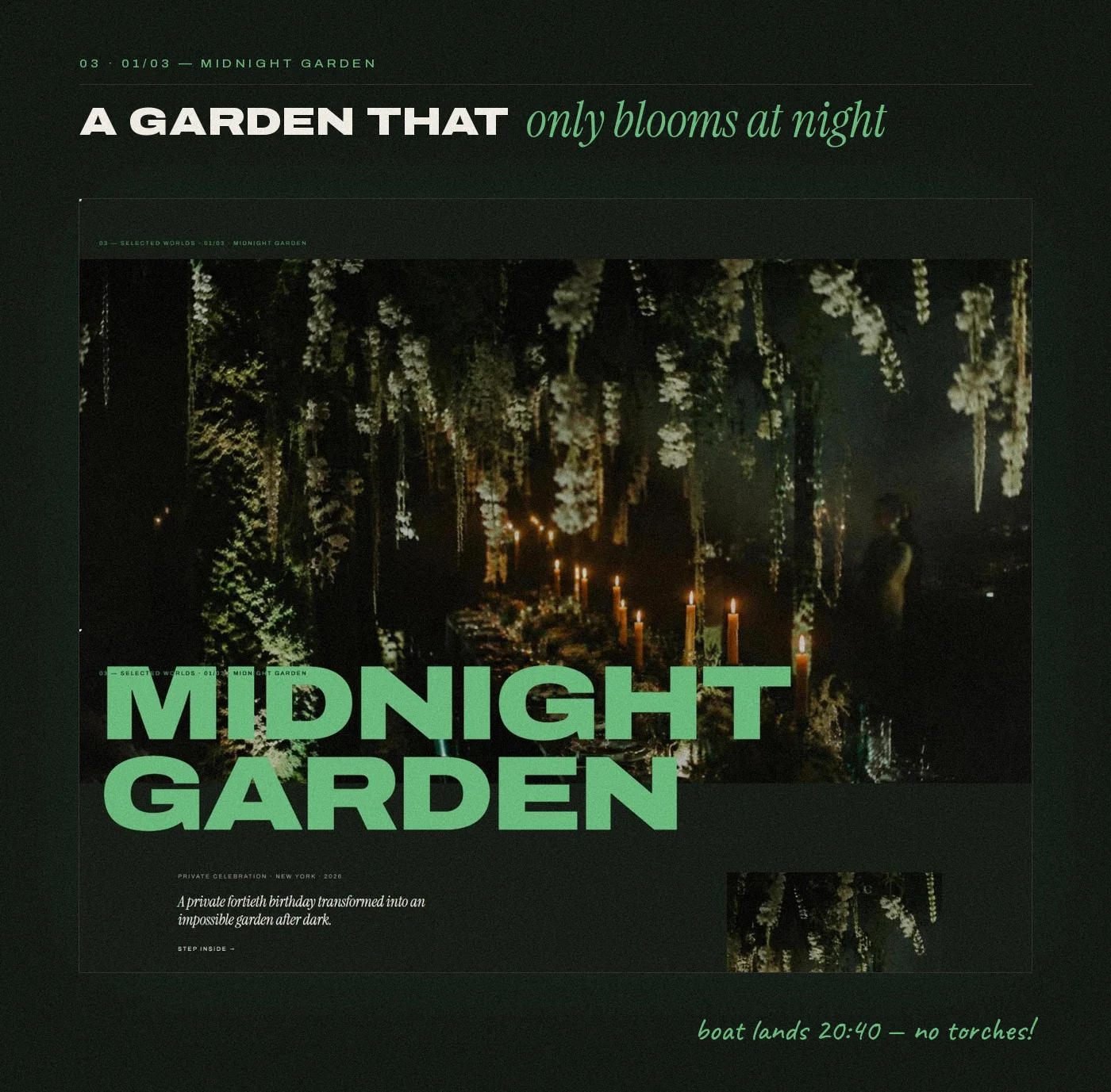 Мир Midnight Garden: свечи и подвесные цветы