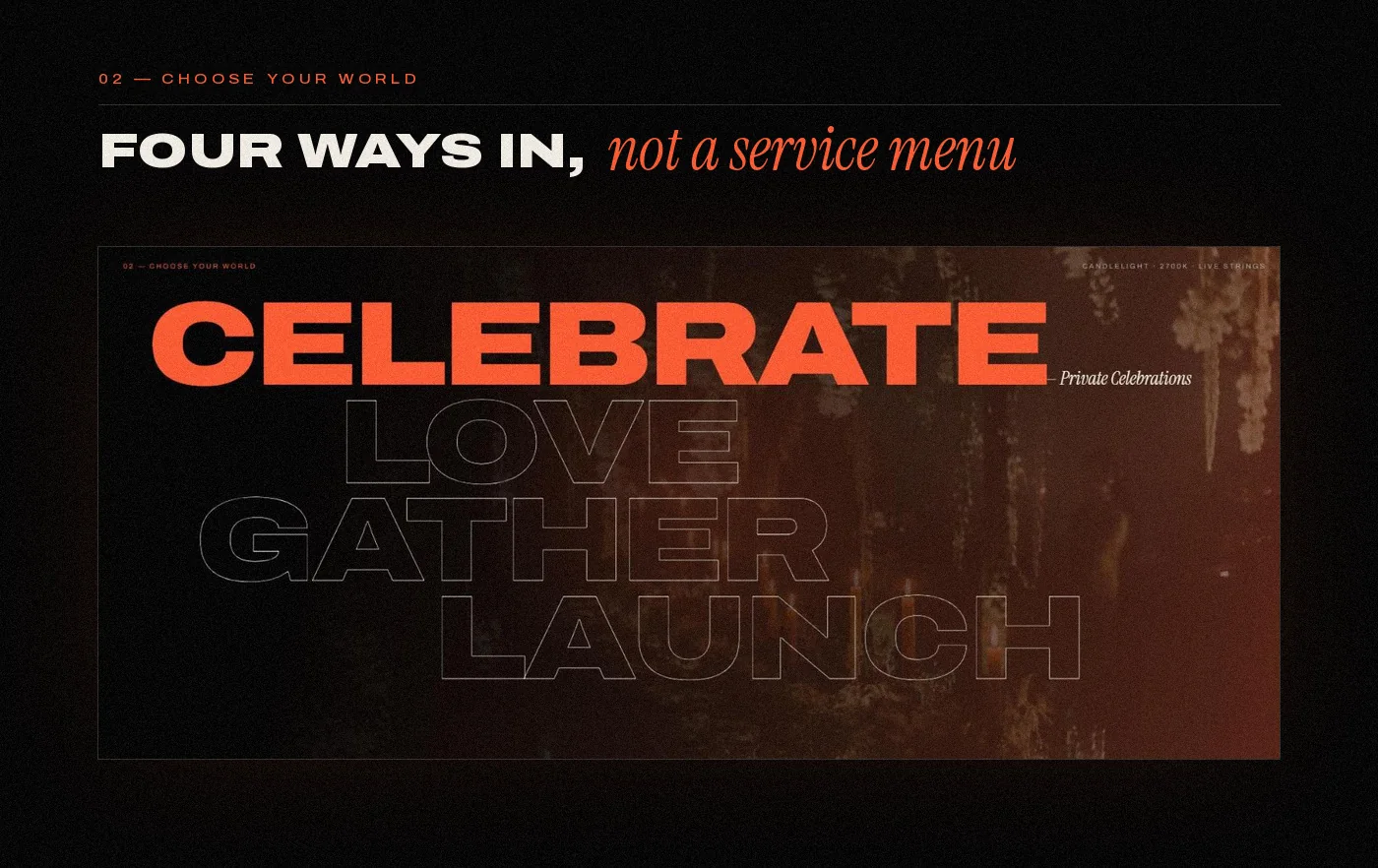 Выбор атмосферы: Celebrate, Love, Gather, Launch